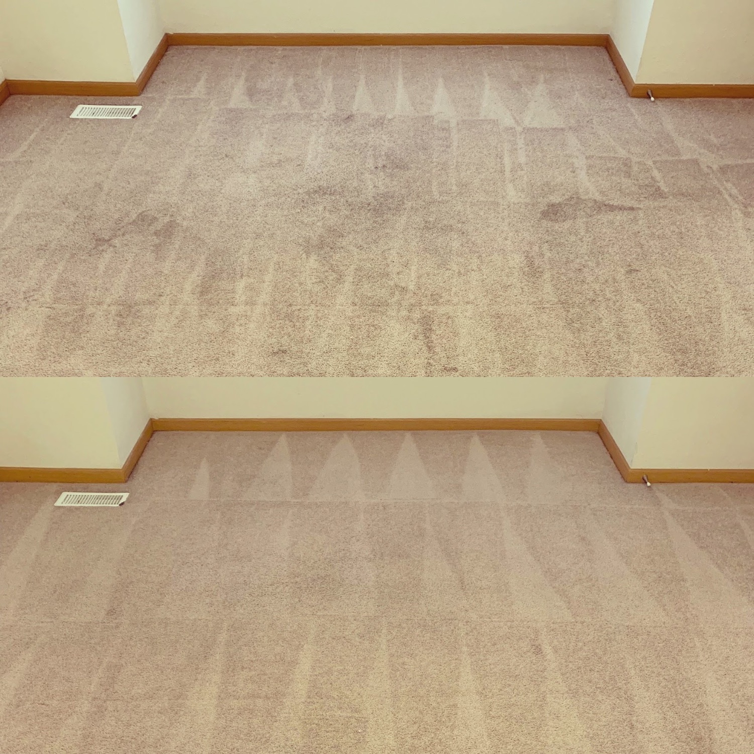 Beige carpet before and after a professional cleaning