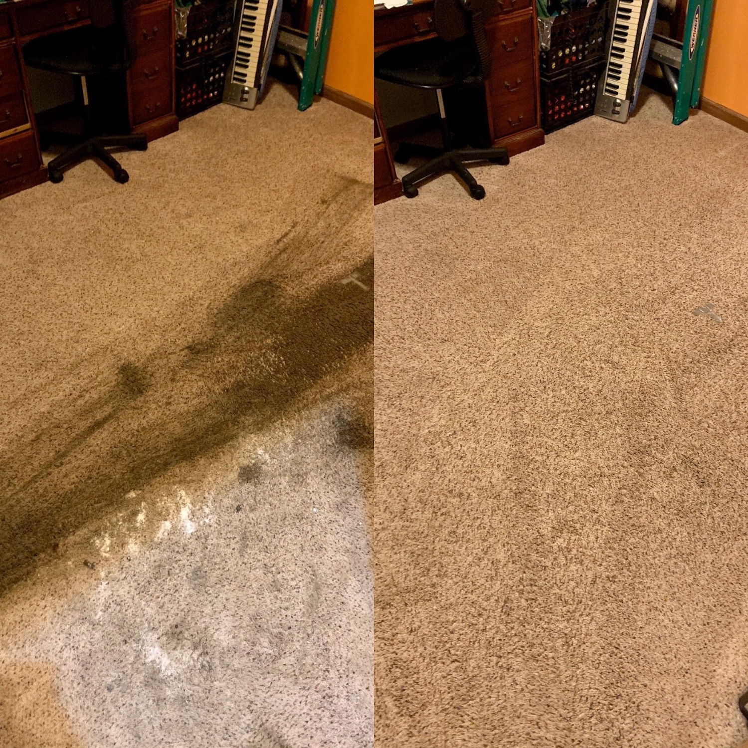 Office carpet before and after cleaning