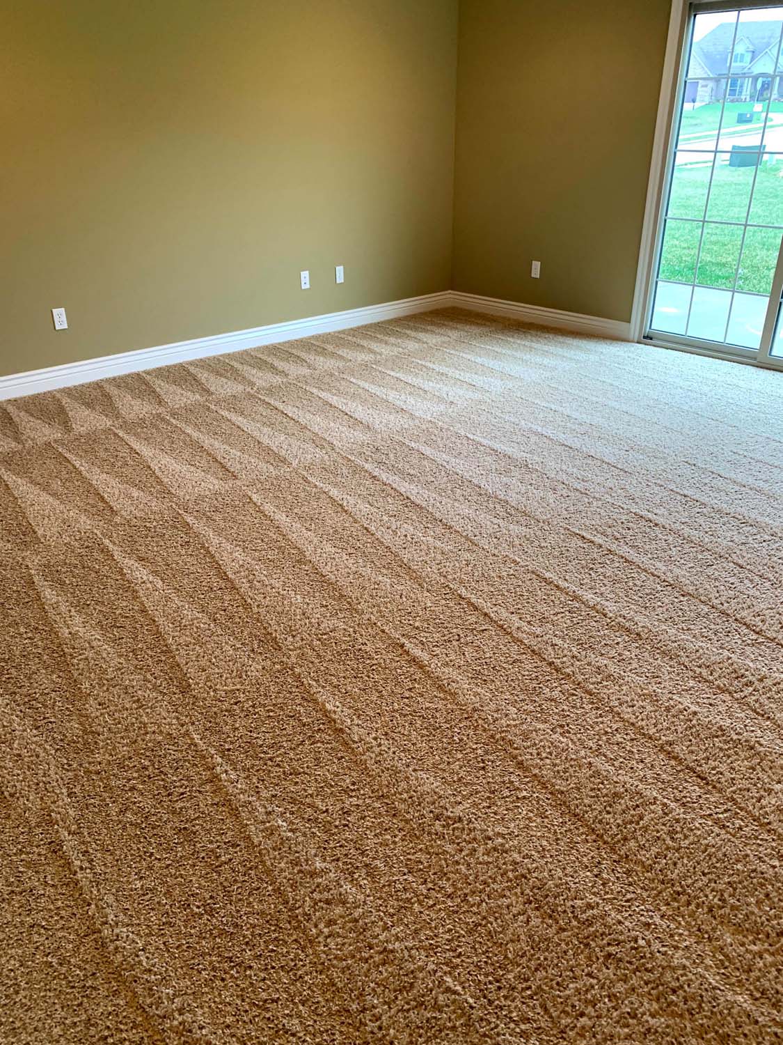 Freshly cleaned carpet with crisp vacuum lines in a bright Columbia home