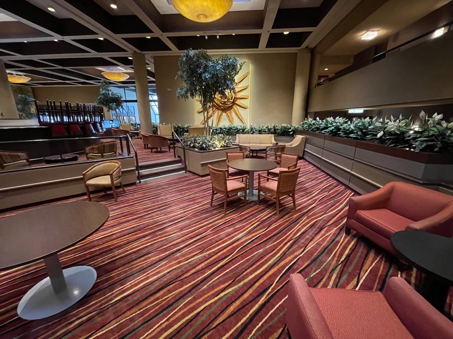 Hotel ballroom with patterned carpet cleaned and refreshed